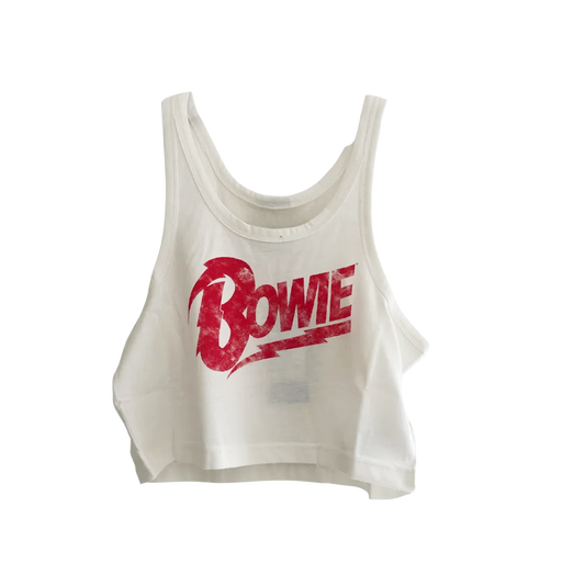 David Bowie Ladies White Cropped Tank